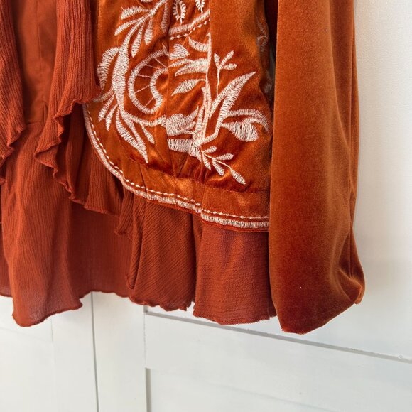 Indigo Thread Co. Embroidered Open Front Jacket – Size S Velvet with Woven Gauze - Picture 3 of 9